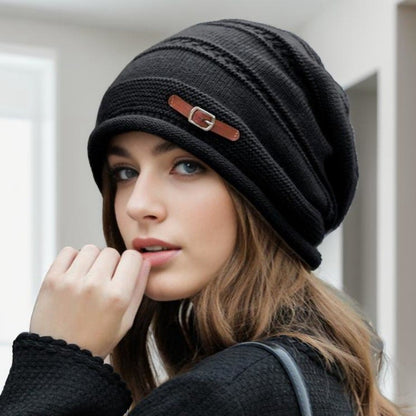 Fleece Lined Womens Knit Beanie Hat Autumn Winter Warm Large Size Full Coverage Stackable Design 6