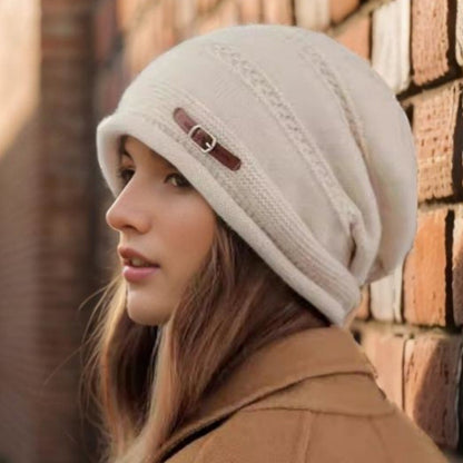 Fleece Lined Womens Knit Beanie Hat Autumn Winter Warm Large Size Full Coverage Stackable Design 7