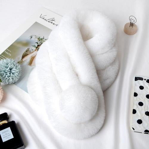 Winter Warm Soft Rabbit Fur Scarf Casual Outdoor Neck Soft Furry Scarves Casual Female Lady Outdoor 2
