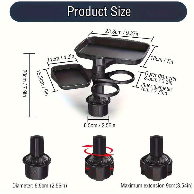 Detachable Car Cup Holder Tray Expandable Food Table With 360 Rotating Design 1