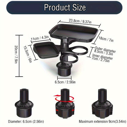 Detachable Car Cup Holder Tray Expandable Food Table With 360 Rotating Design 1