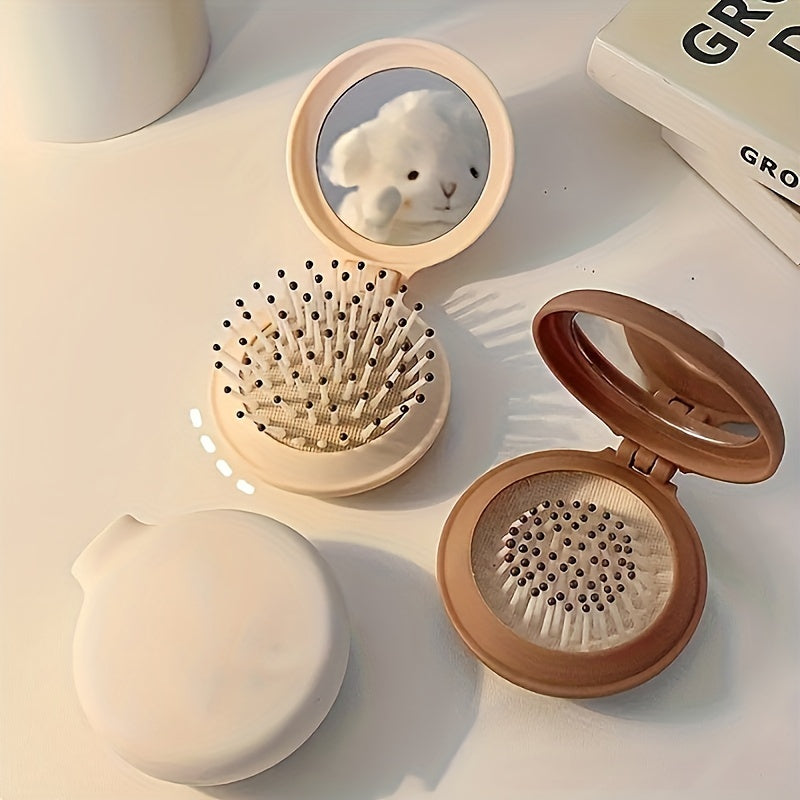 Mini Portable Folding Travel Hair Brush with Mirror for Women