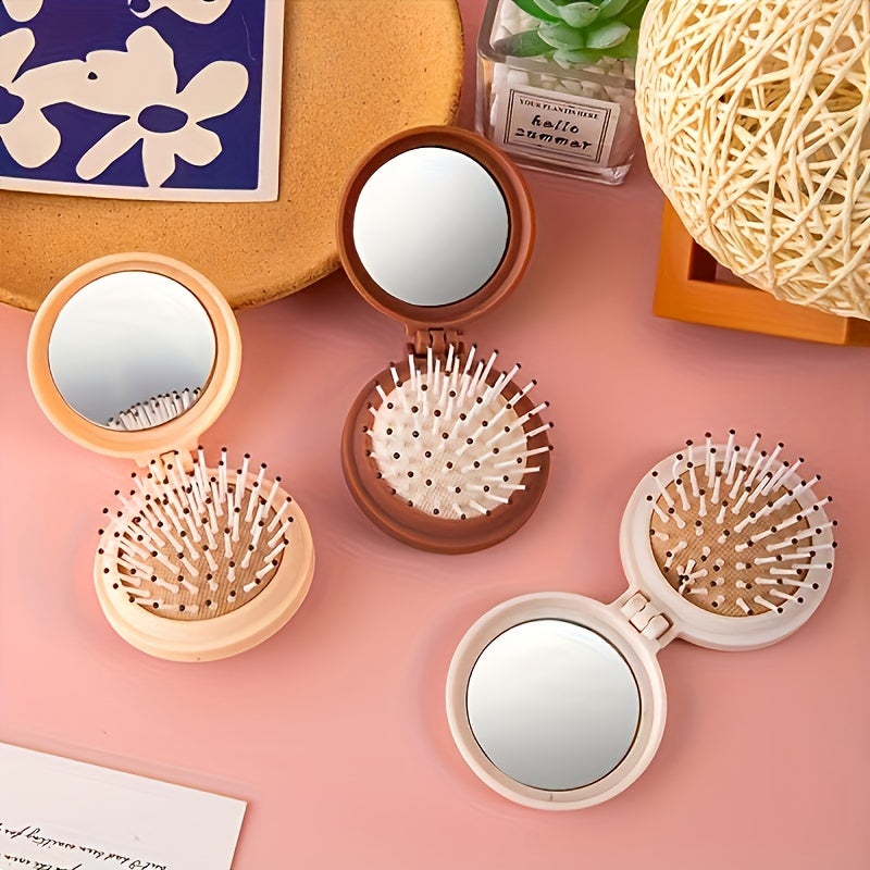 Mini Portable Folding Travel Hair Brush With Mirror For Women 1