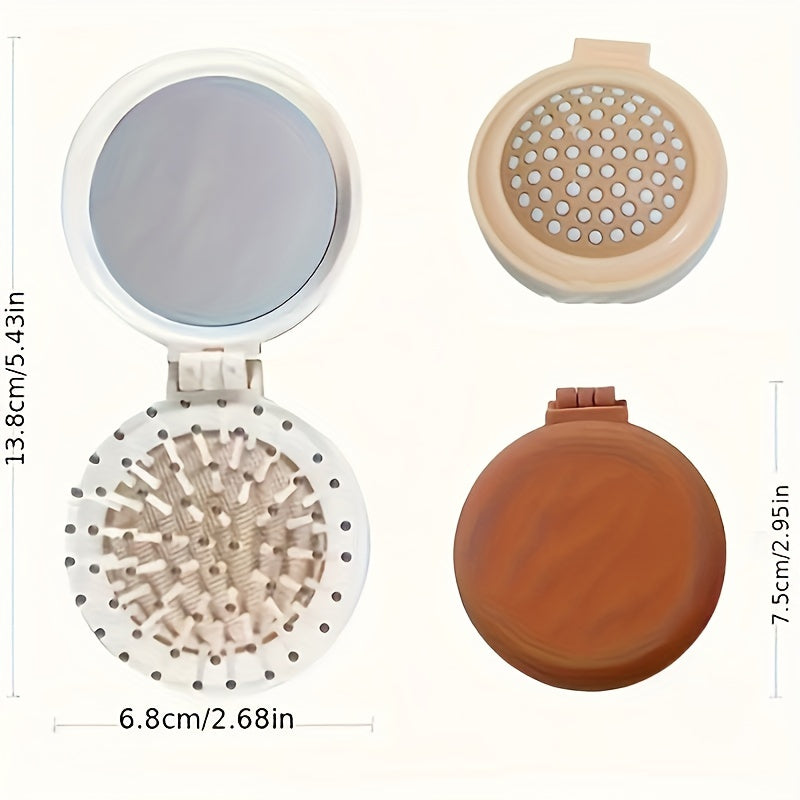 Mini Portable Folding Travel Hair Brush With Mirror For Women 2