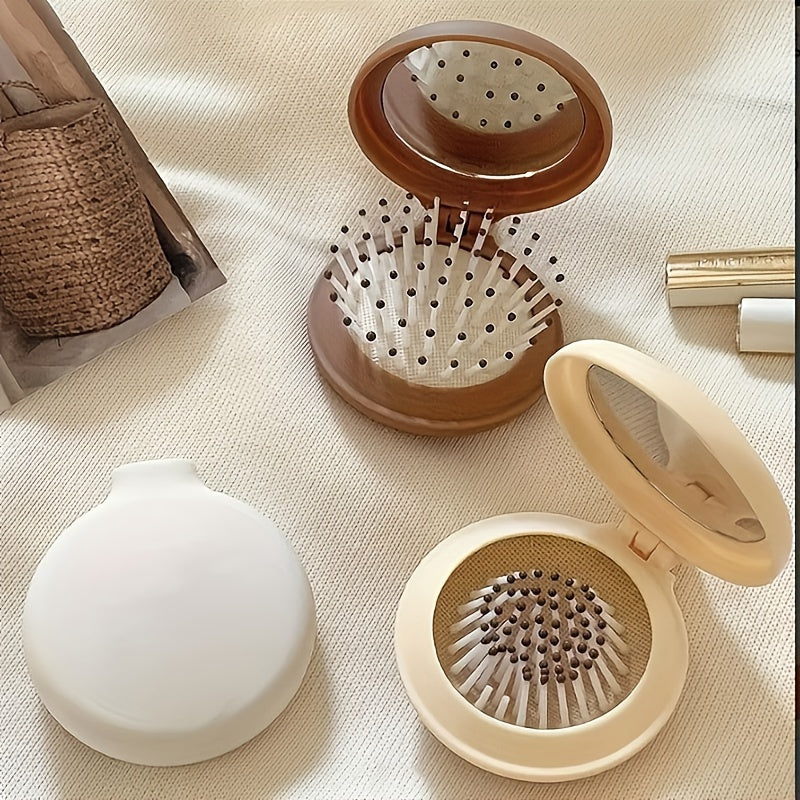Mini Portable Folding Travel Hair Brush With Mirror For Women 3