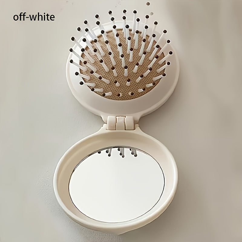 Mini Portable Folding Travel Hair Brush With Mirror For Women 6