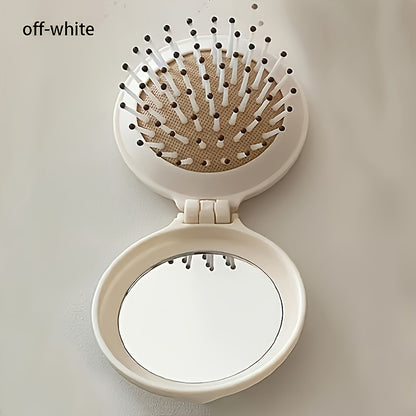 Mini Portable Folding Travel Hair Brush With Mirror For Women 6