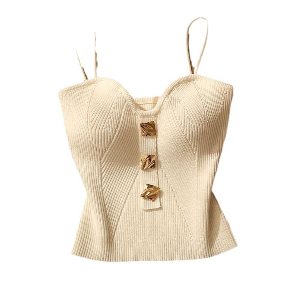 Women Casual Knitted Summer Tank Tops Deep V Neck Cami Top Sleeveless Fitted Halter Shirt 1