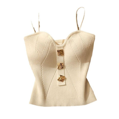 Women Casual Knitted Summer Tank Tops Deep V Neck Cami Top Sleeveless Fitted Halter Shirt 1