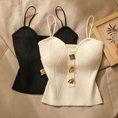 Women Casual Knitted Summer Tank Tops, Deep V Neck Cami Top, Sleeveless Fitted Halter Shirt