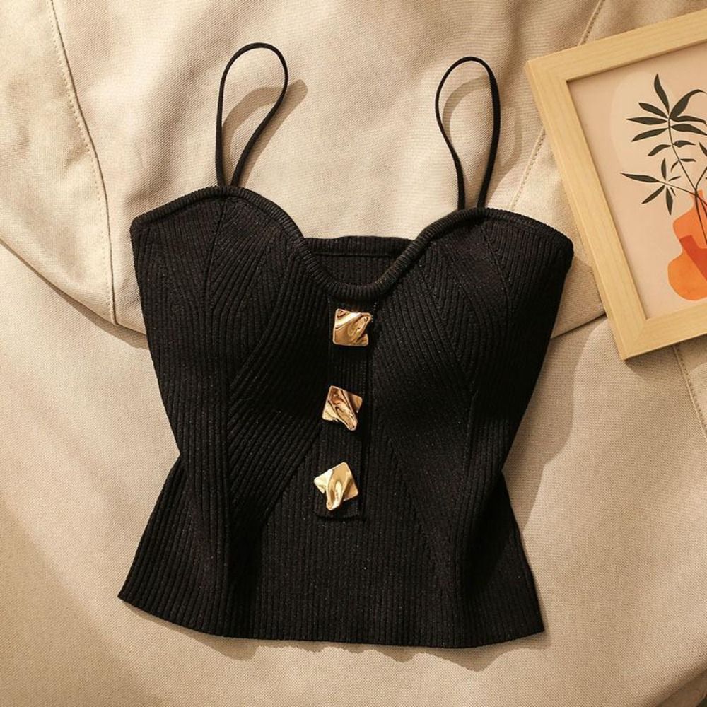 Women Casual Knitted Summer Tank Tops Deep V Neck Cami Top Sleeveless Fitted Halter Shirt 2