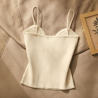 Women Casual Knitted Summer Tank Tops Deep V Neck Cami Top Sleeveless Fitted Halter Shirt 4