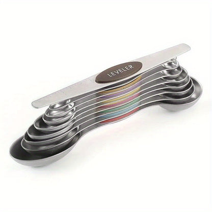 Stainless Steel Magnetic Measuring Spoon Set, Double Headed Scale Spoon Baking Tool