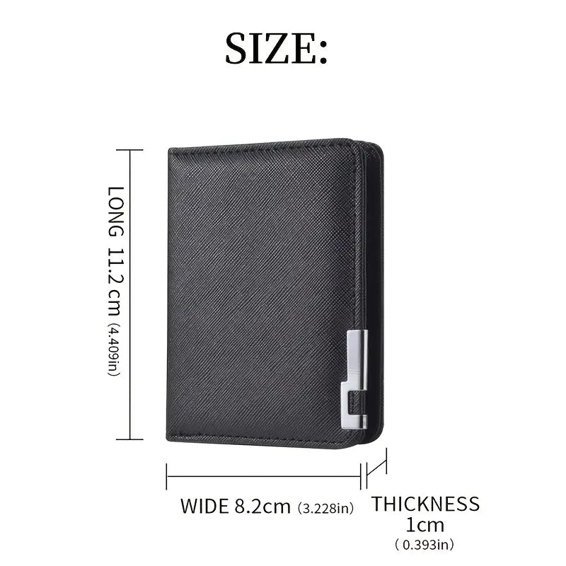 Slim Business-Style Wallet in Black Faux Leather with Geometric Pattern, Multiple Card Slots
