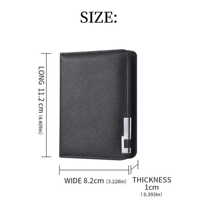 Slim Business-Style Wallet in Black Faux Leather with Geometric Pattern, Multiple Card Slots