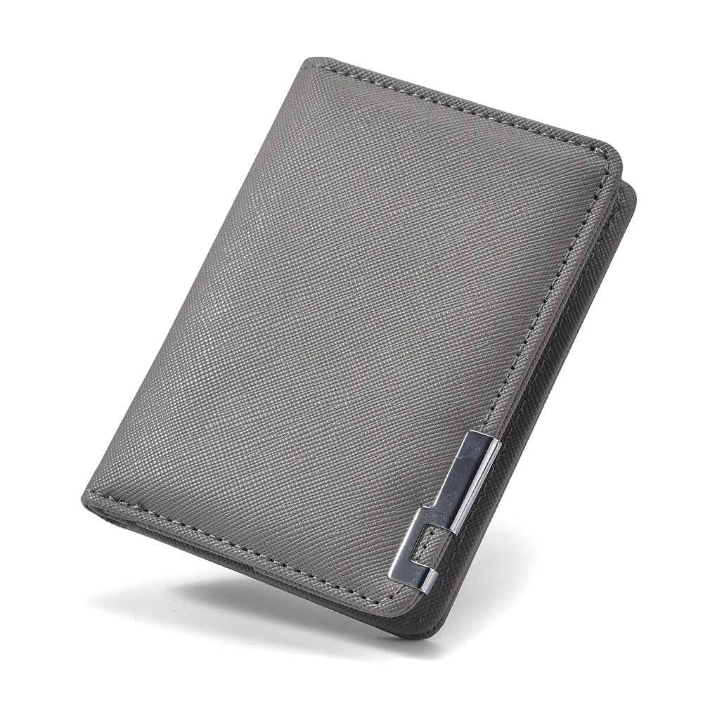 Slim Business-Style Wallet in Black Faux Leather with Geometric Pattern, Multiple Card Slots