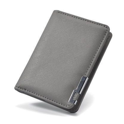 Slim Business-Style Wallet in Black Faux Leather with Geometric Pattern, Multiple Card Slots