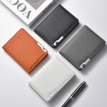 Slim Business-Style Wallet in Black Faux Leather with Geometric Pattern, Multiple Card Slots