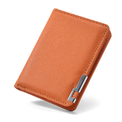 Slim Business-Style Wallet in Black Faux Leather with Geometric Pattern, Multiple Card Slots