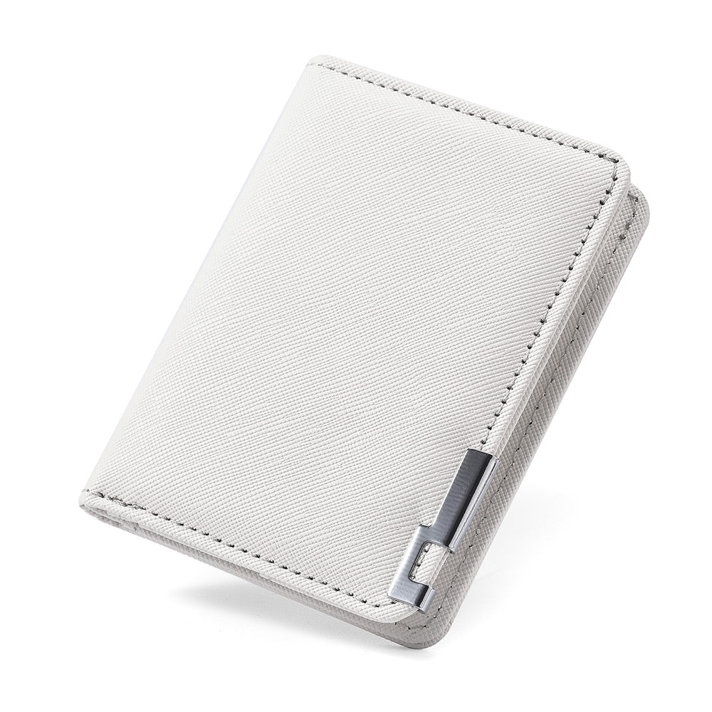 Slim Business-Style Wallet in Black Faux Leather with Geometric Pattern, Multiple Card Slots