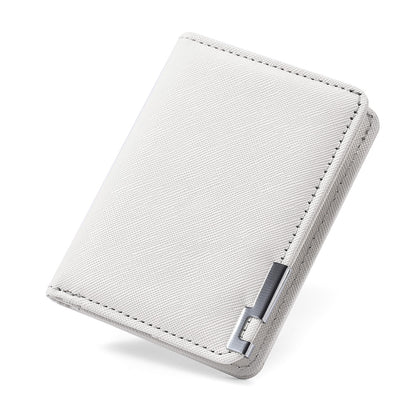 Slim Business-Style Wallet in Black Faux Leather with Geometric Pattern, Multiple Card Slots