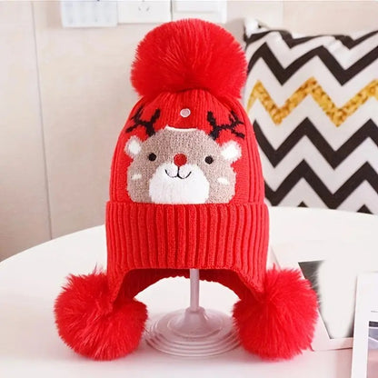 Thickened Kids Christmas Beanie Winter Cap With Ear Flaps Cartoon Holiday Hat For Boys And Girls 1