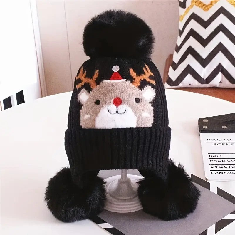 Thickened Kids Christmas Beanie Winter Cap With Ear Flaps Cartoon Holiday Hat For Boys And Girls 2