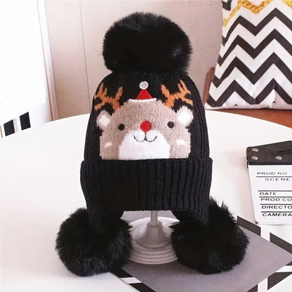 Thickened Kids Christmas Beanie Winter Cap With Ear Flaps Cartoon Holiday Hat For Boys And Girls 2