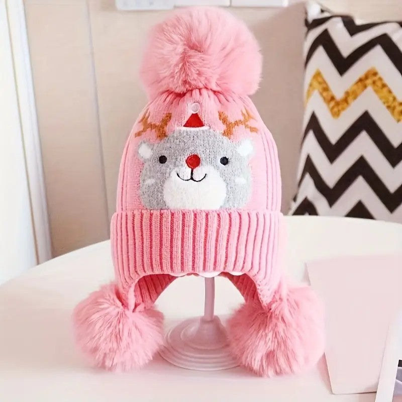 Thickened Kids Christmas Beanie Winter Cap With Ear Flaps Cartoon Holiday Hat For Boys And Girls 3