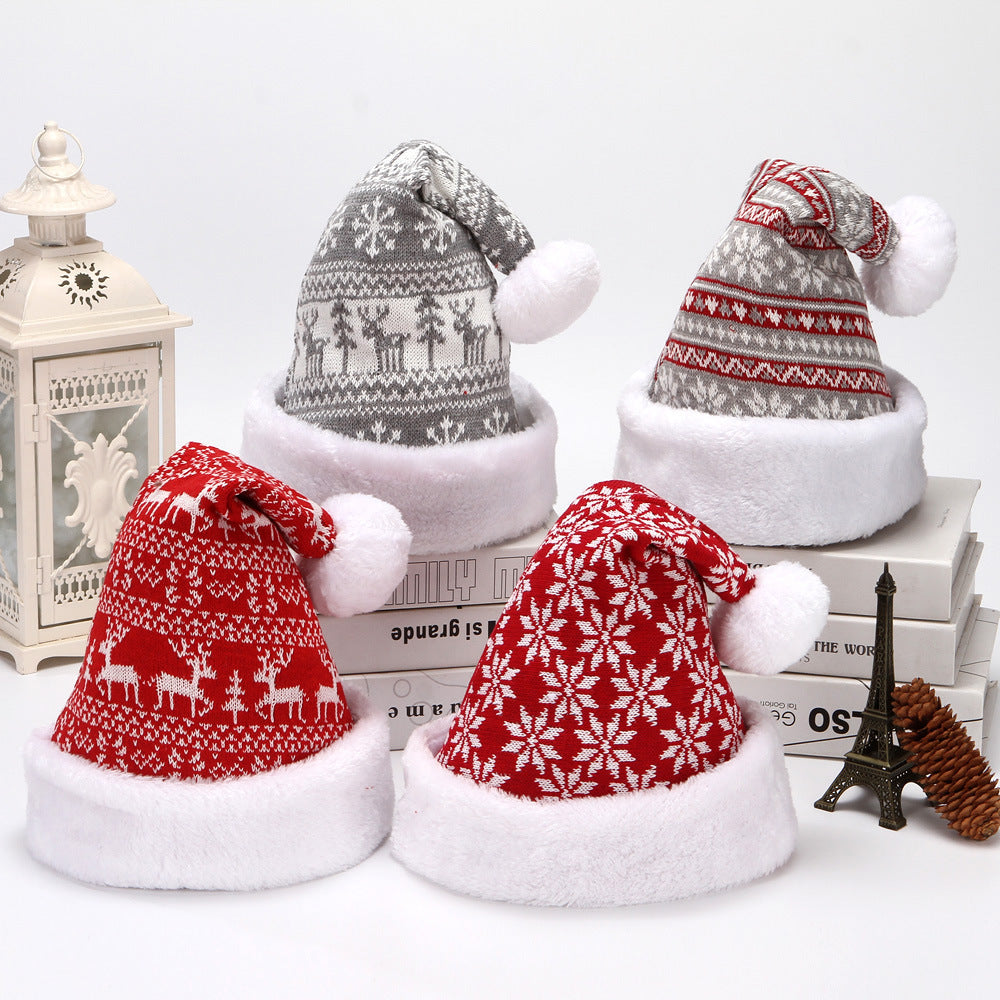 Adult Santa Claus Hat, New Deer Knitted Wool, Thick Plush Christmas Decoration