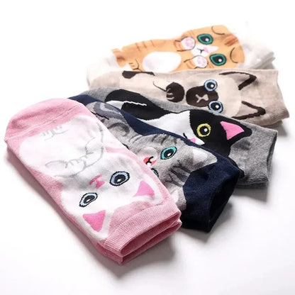 Womens Cartoon Cat Ankle Socks  Breathable Everyday Comfort Set 5 Or 10 Pairs 1