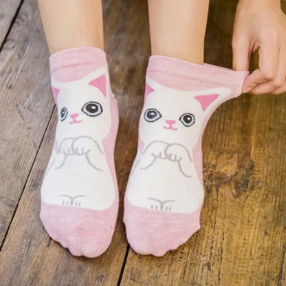 Womens Cartoon Cat Ankle Socks  Breathable Everyday Comfort Set 5 Or 10 Pairs 3