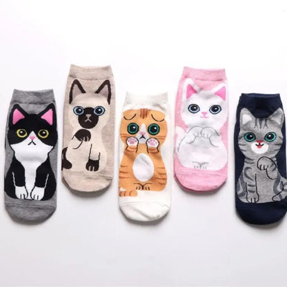 Womens Cartoon Cat Ankle Socks  Breathable Everyday Comfort Set 5 Or 10 Pairs 6