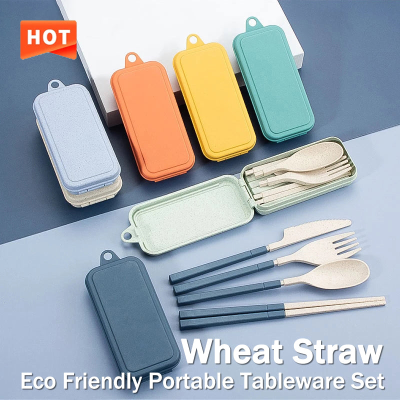 Travel Tableware Set Wheat Straw Camping Cutlery Detachable Dinnerware 1