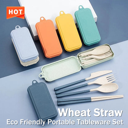 Travel Tableware Set Wheat Straw Camping Cutlery Detachable Dinnerware 1