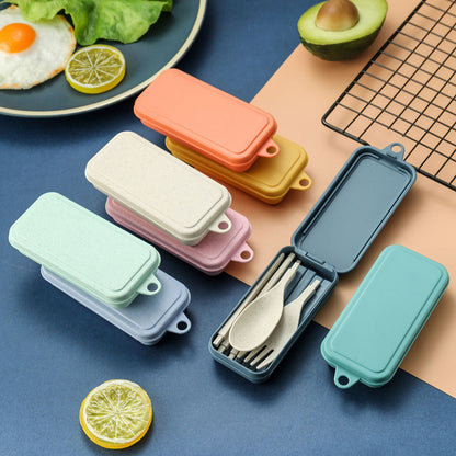 Travel Tableware Set Wheat Straw Camping Cutlery Detachable Dinnerware 2