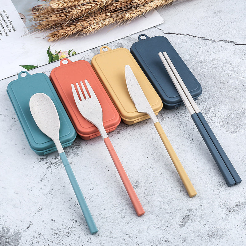 Travel Tableware Set Wheat Straw Camping Cutlery Detachable Dinnerware 3