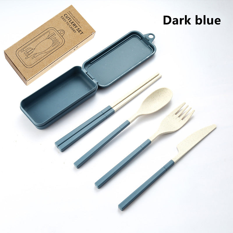 Travel Tableware Set Wheat Straw Camping Cutlery Detachable Dinnerware 7