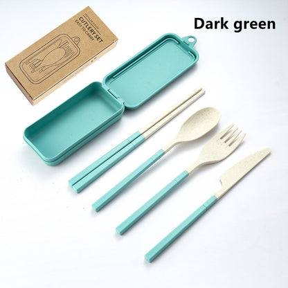 Travel Tableware Set Wheat Straw Camping Cutlery Detachable Dinnerware 8
