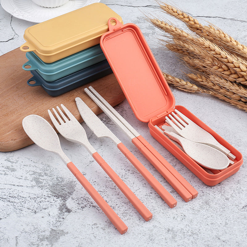 Travel Tableware Set Wheat Straw Camping Cutlery Detachable Dinnerware