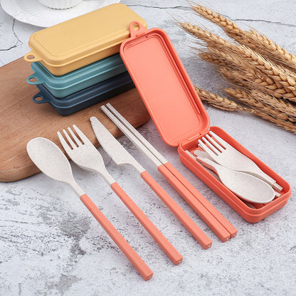 Travel Tableware Set Wheat Straw Camping Cutlery Detachable Dinnerware