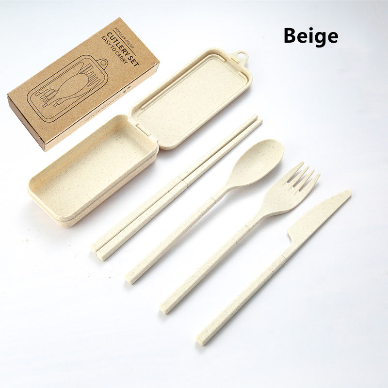 Travel Tableware Set Wheat Straw Camping Cutlery Detachable Dinnerware 10