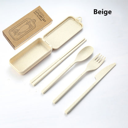 Travel Tableware Set Wheat Straw Camping Cutlery Detachable Dinnerware 10