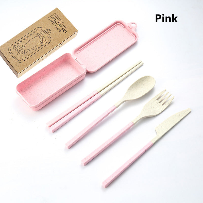 Travel Tableware Set Wheat Straw Camping Cutlery Detachable Dinnerware 11