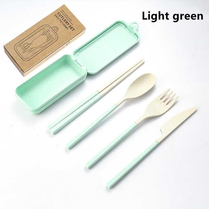 Travel Tableware Set Wheat Straw Camping Cutlery Detachable Dinnerware 12