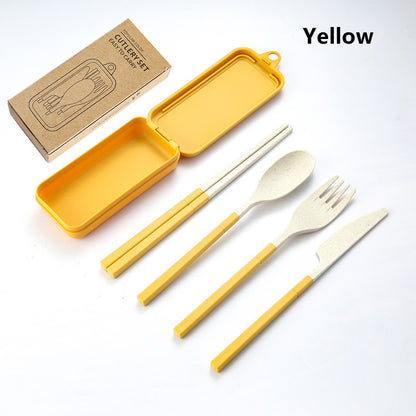 Travel Tableware Set Wheat Straw Camping Cutlery Detachable Dinnerware 13
