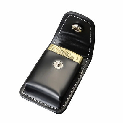 Men Box Holder with High Leather Cover, Windproof Zip Cigarette Lighter Gift, Small Case for Super Match