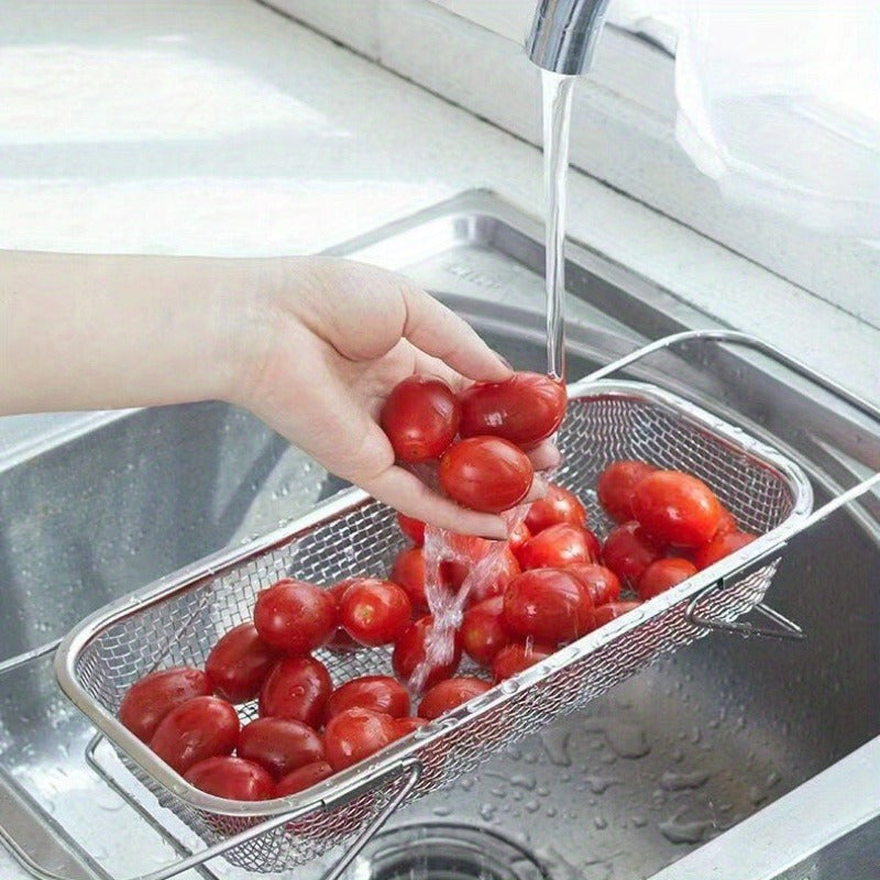 Stainless Steel Over Sink Colander With Telescopic Handle Metal Mesh Strainer Basket For Fruits  Ve 2