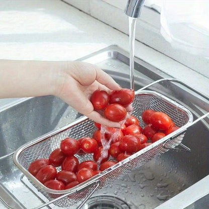 Stainless Steel Over Sink Colander With Telescopic Handle Metal Mesh Strainer Basket For Fruits  Ve 2