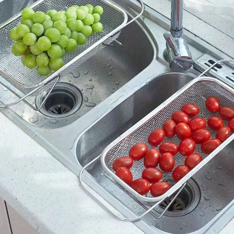 Stainless Steel Over Sink Colander With Telescopic Handle Metal Mesh Strainer Basket For Fruits  Ve 3